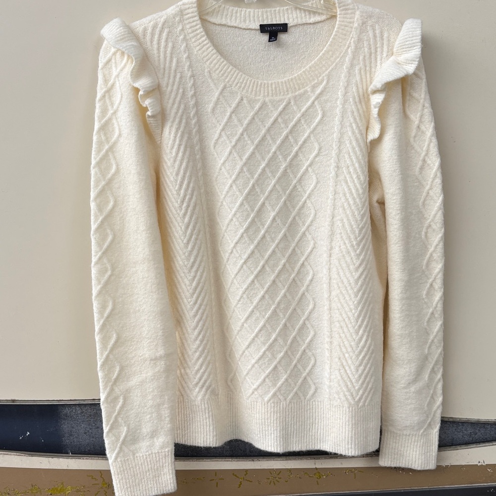 Talbots Ivory Sweater with Ruffle Accents - Picture 2 of 8